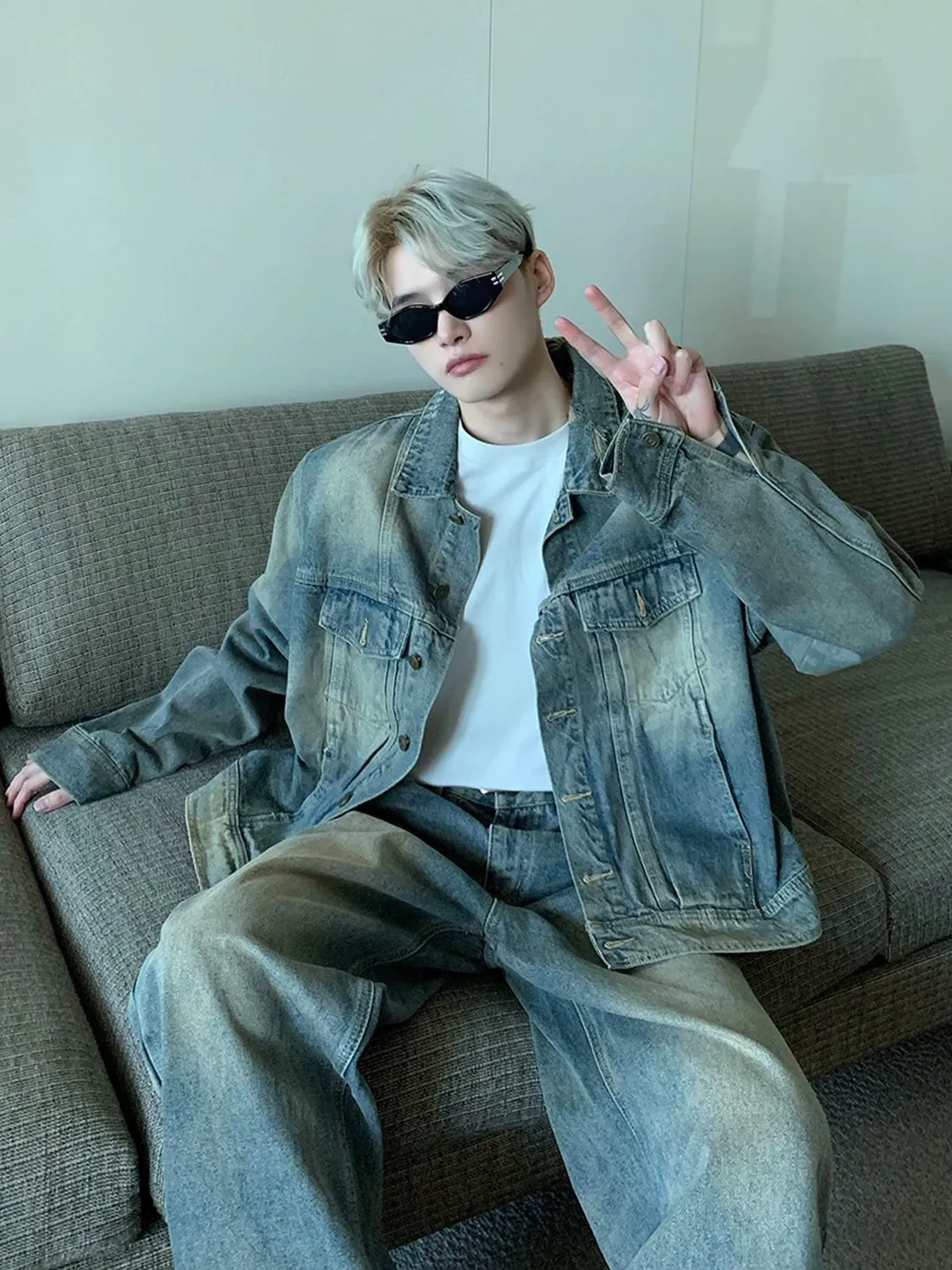 Vintage Wash Loose Jacket / Wide Denim Pants CBJ0064