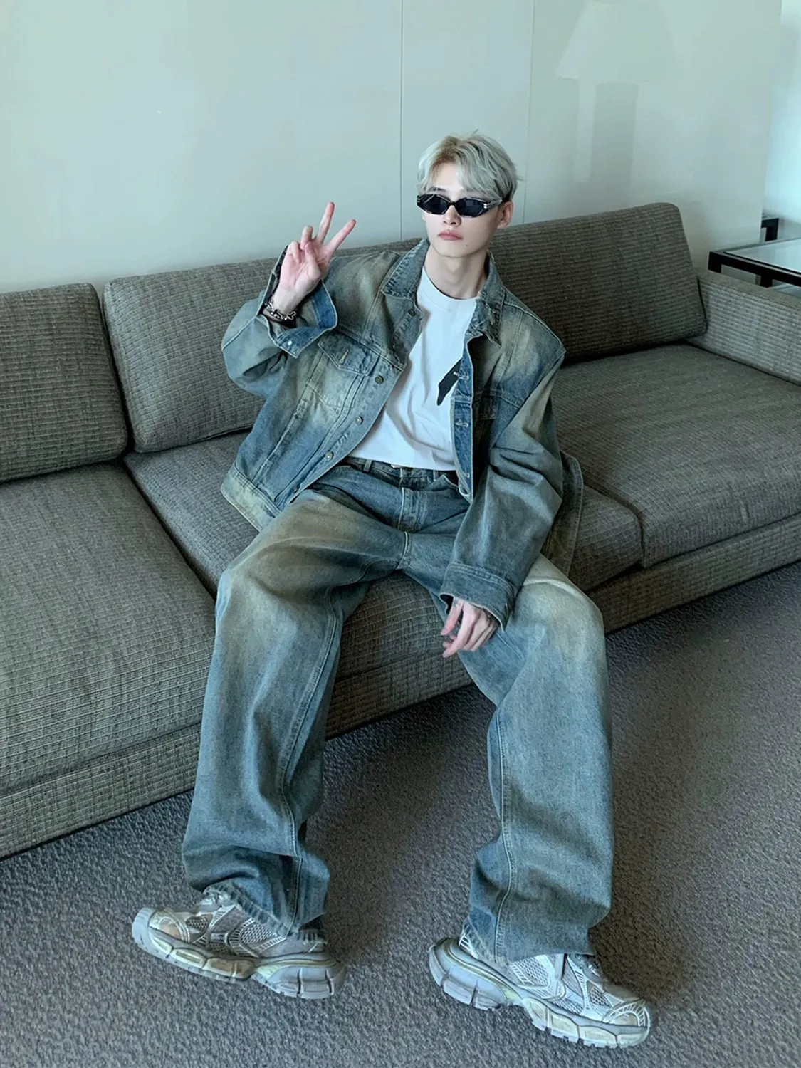 Vintage Wash Loose Jacket / Wide Denim Pants CBJ0064