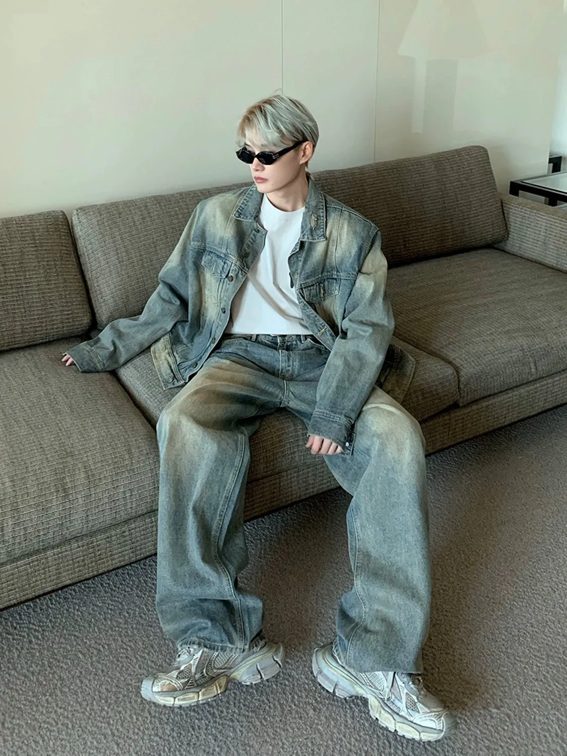 Vintage Wash Loose Jacket / Wide Denim Pants CBJ0064