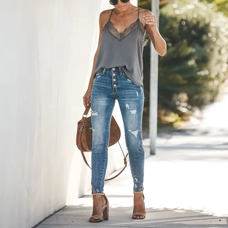 Wash High-Elastic Spring Pencil Denim Jeans