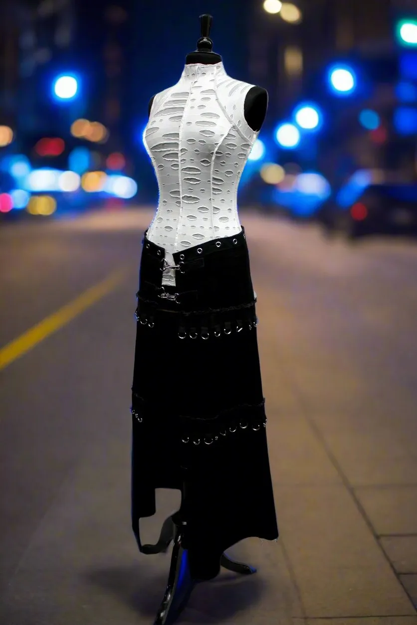 WASTELAND TOP - White Decayed Fabric