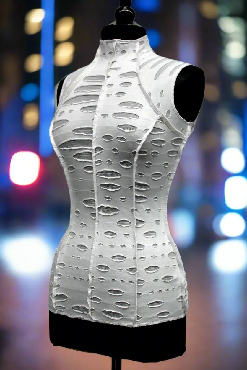 WASTELAND TOP - White Decayed Fabric