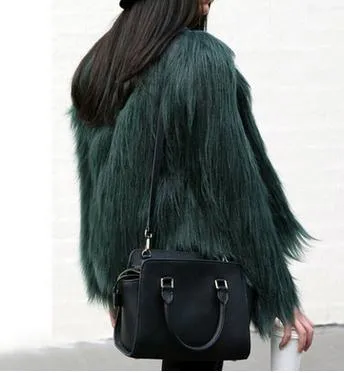 White faux fur coats long sleeve fashion female jacket fuffly fake fur coat outerwear