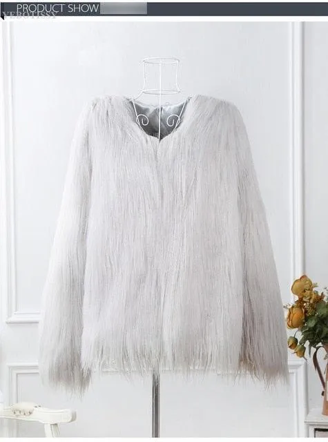 White faux fur coats long sleeve fashion female jacket fuffly fake fur coat outerwear