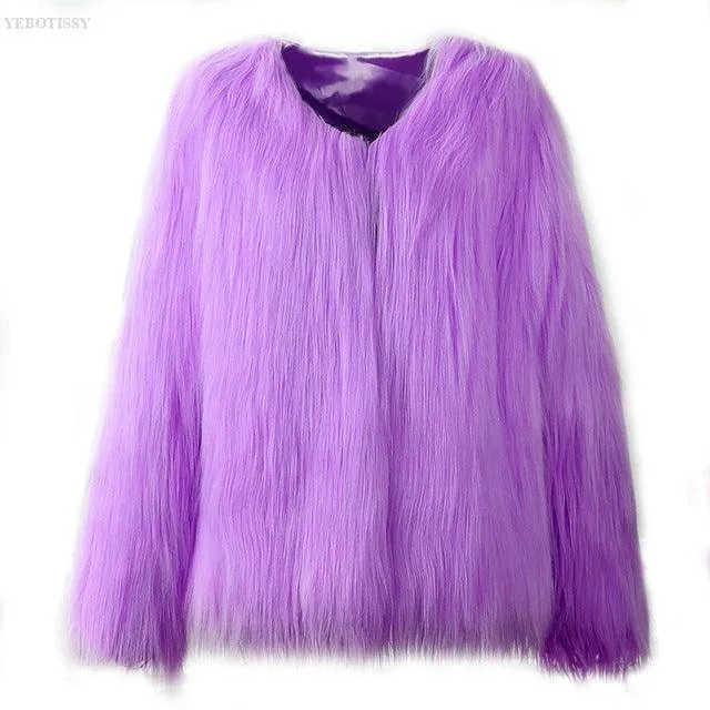 White faux fur coats long sleeve fashion female jacket fuffly fake fur coat outerwear