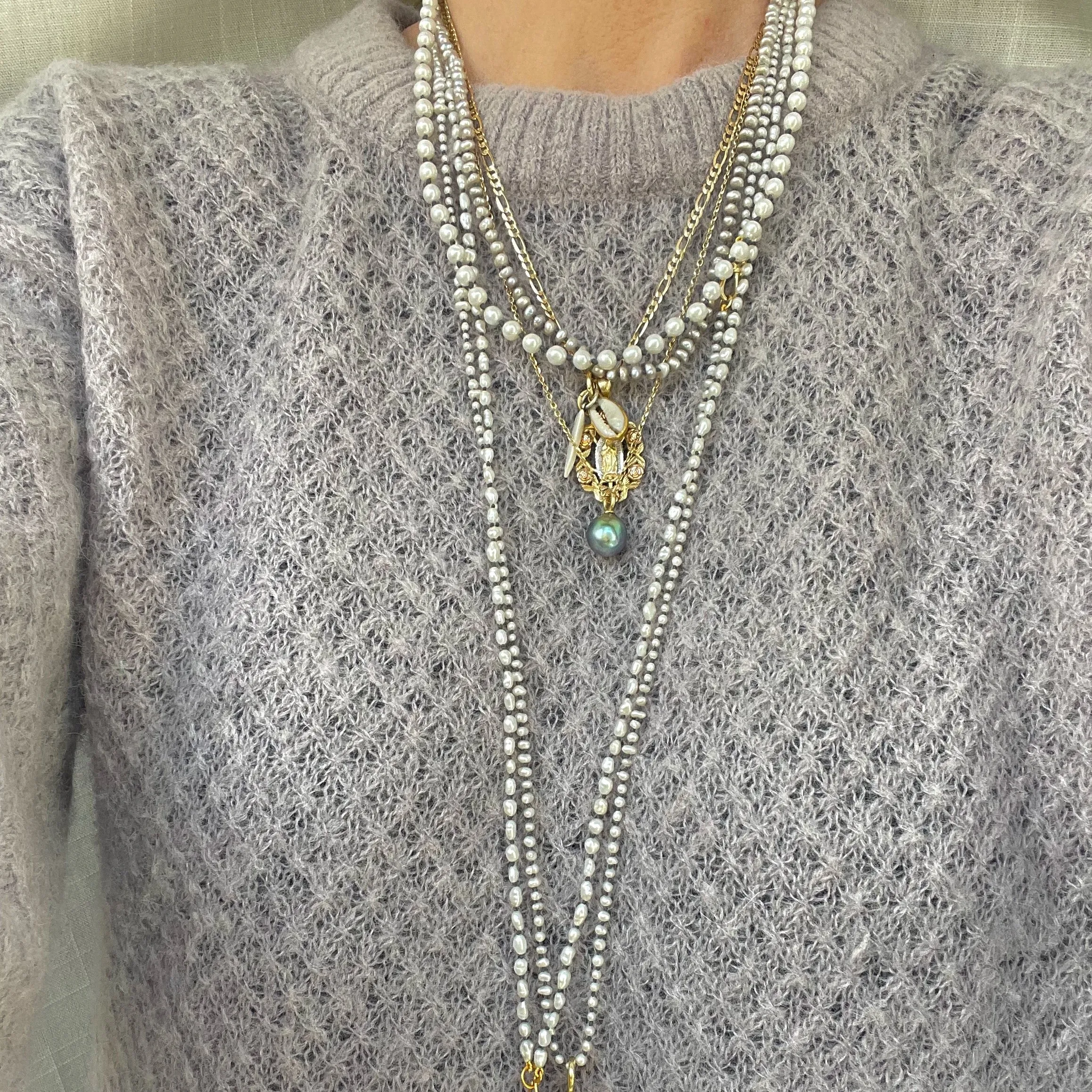 white fresh water pearls on neon knots