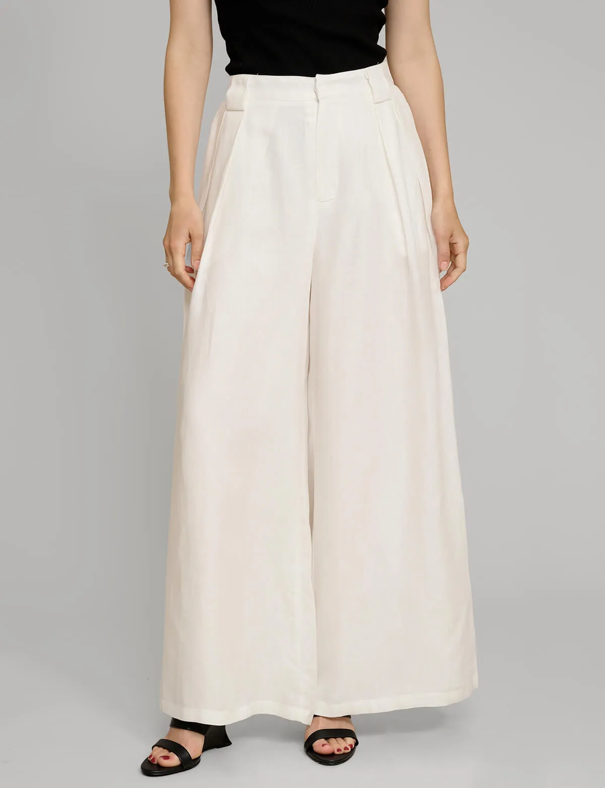 White Linen Wide Leg Pants