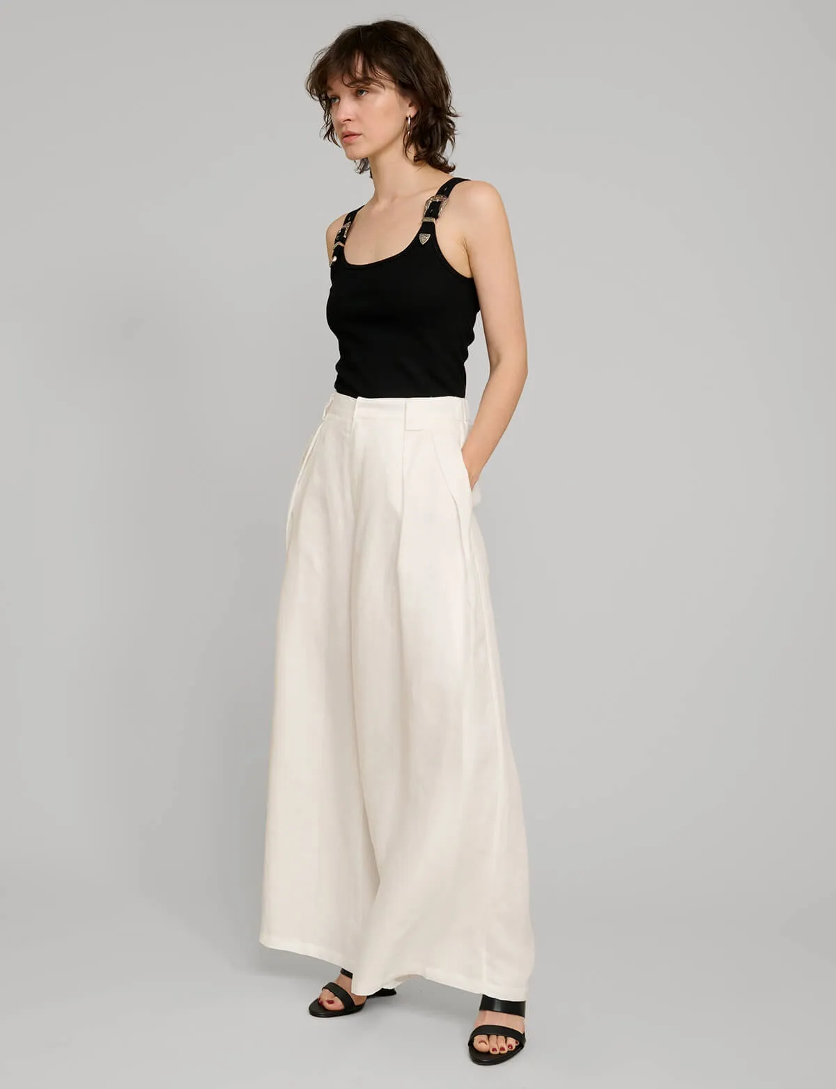 White Linen Wide Leg Pants