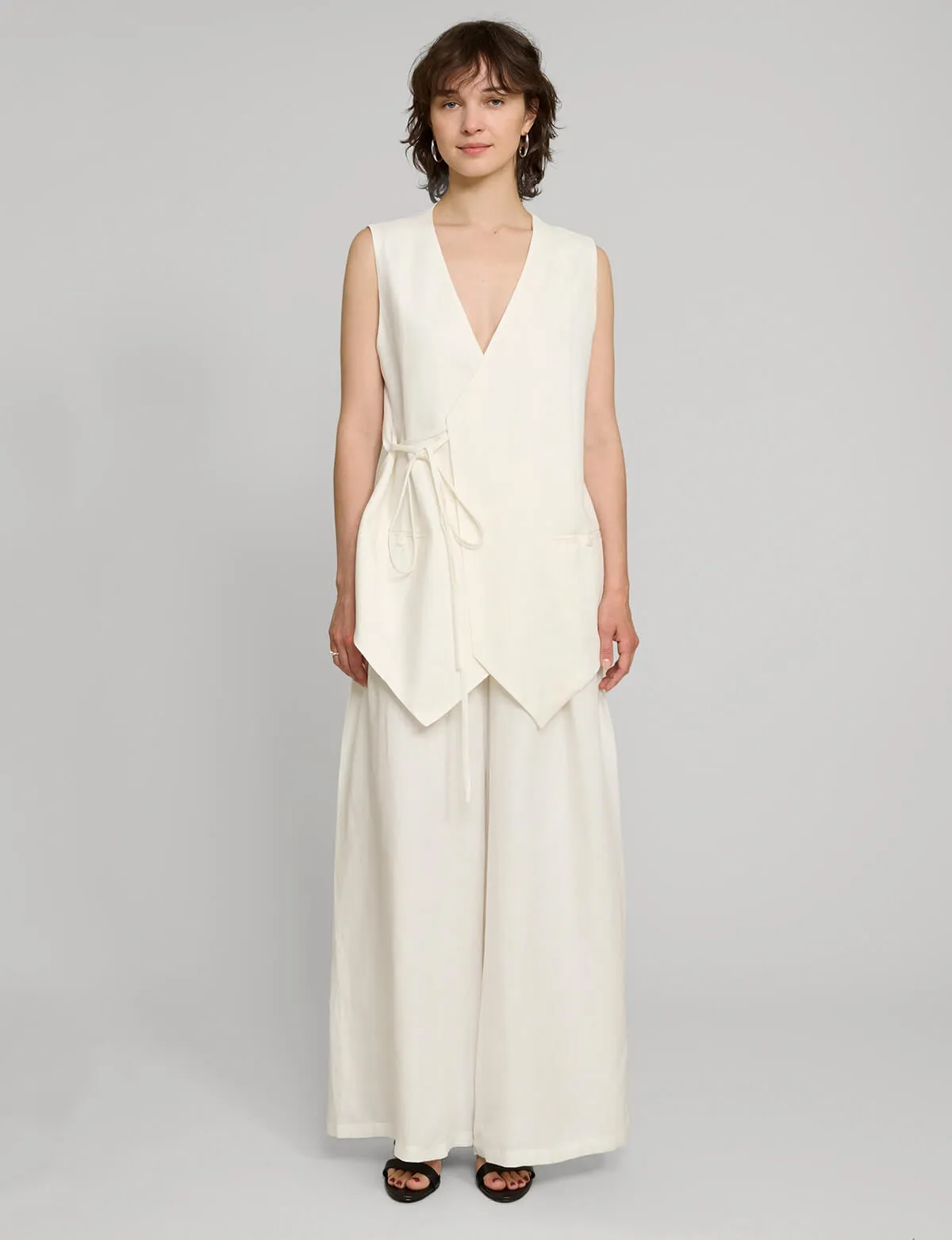 White Linen Wide Leg Pants