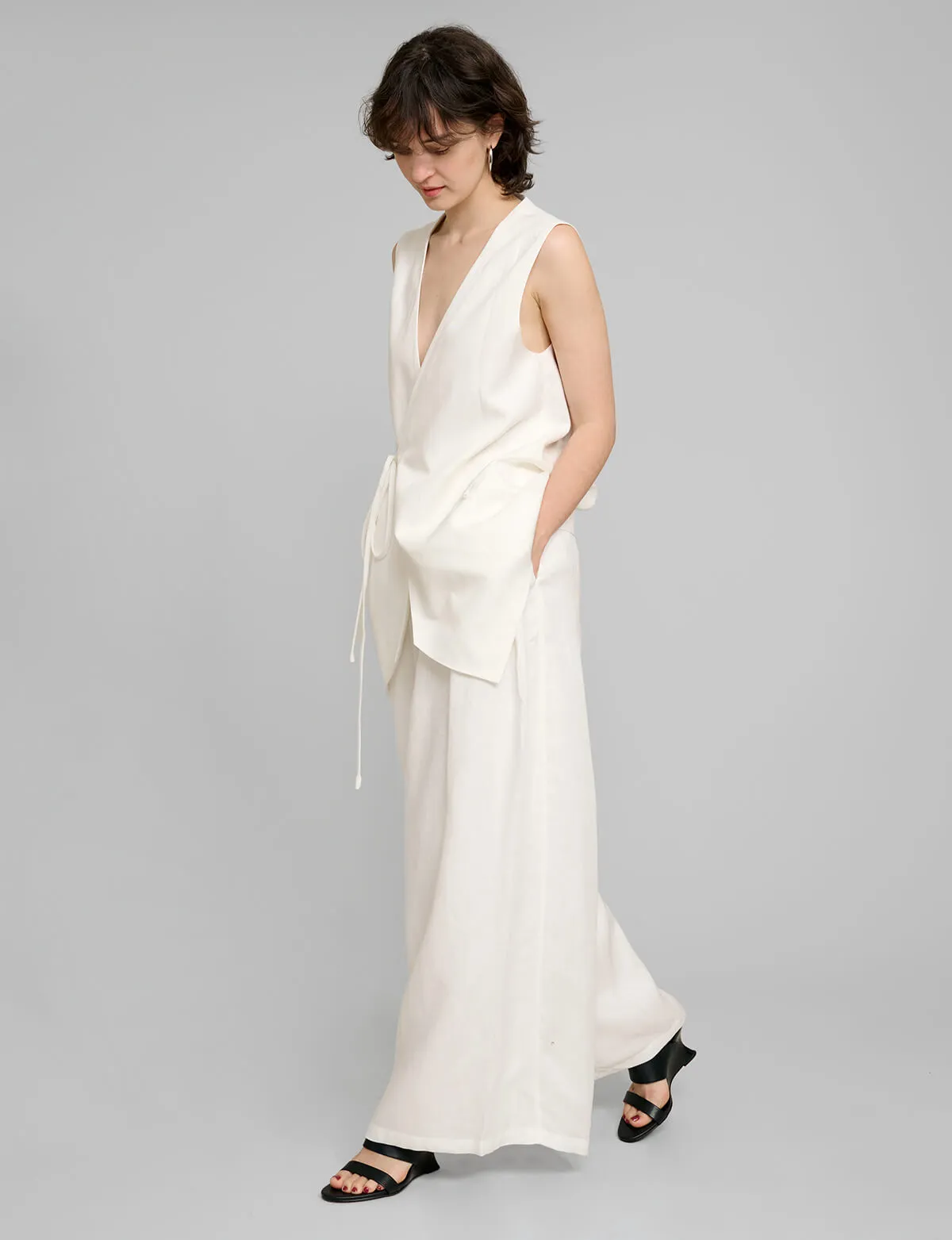 White Linen Wide Leg Pants