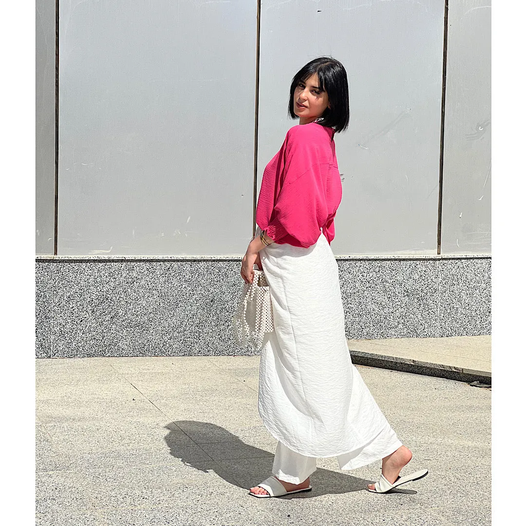 White overlay wrap pants