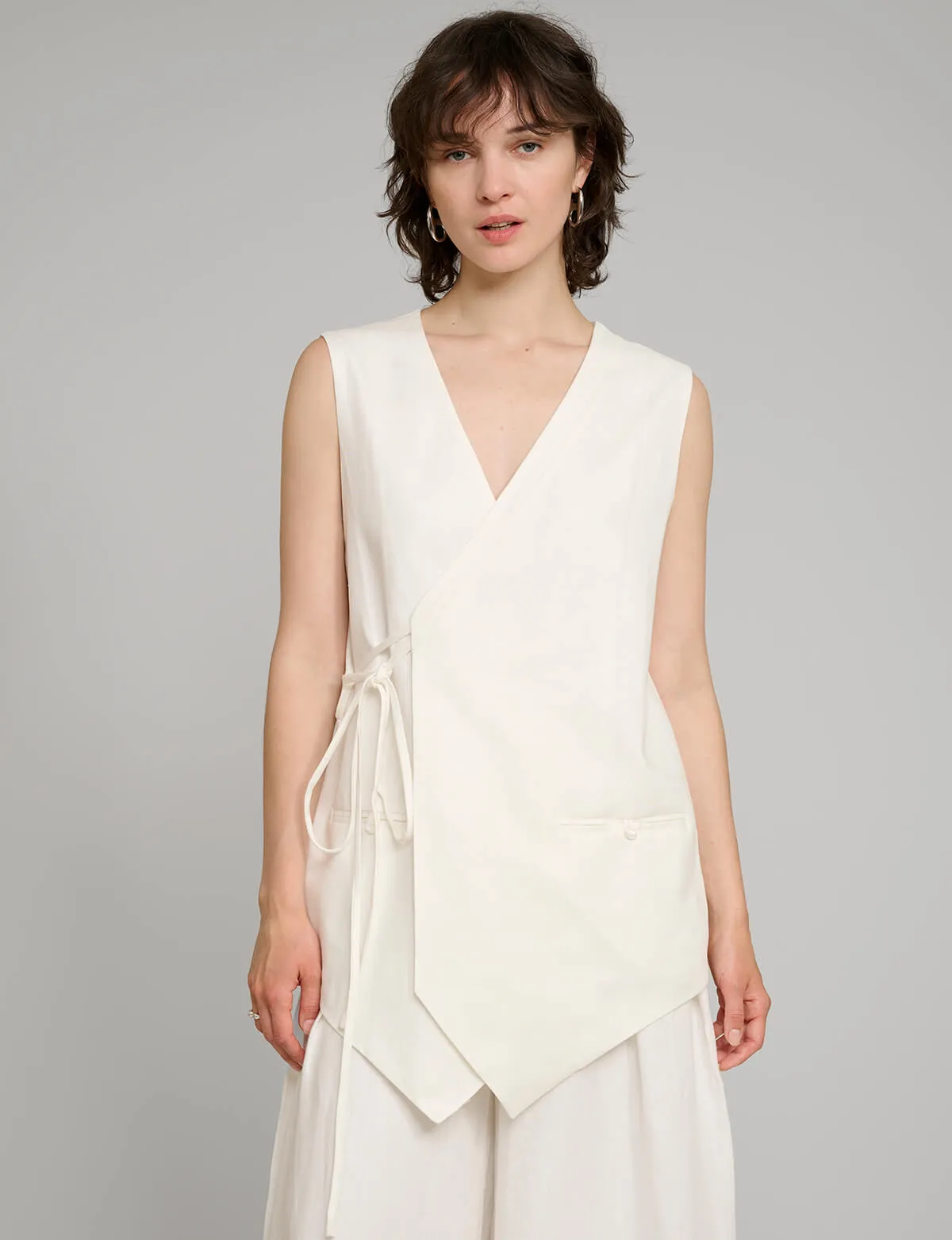 White Oversized Wrap Vest