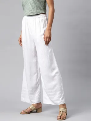 White Rayon Embroidered Palazzo Pants