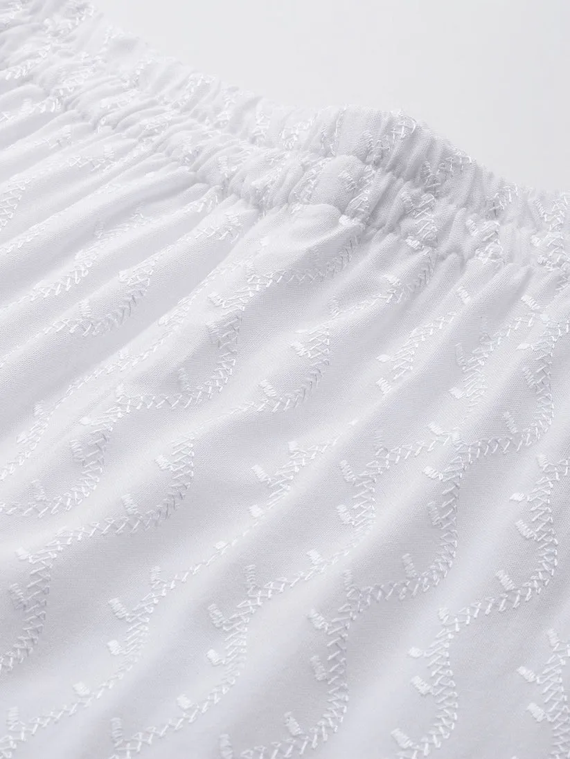 White Rayon Embroidered Palazzo Pants