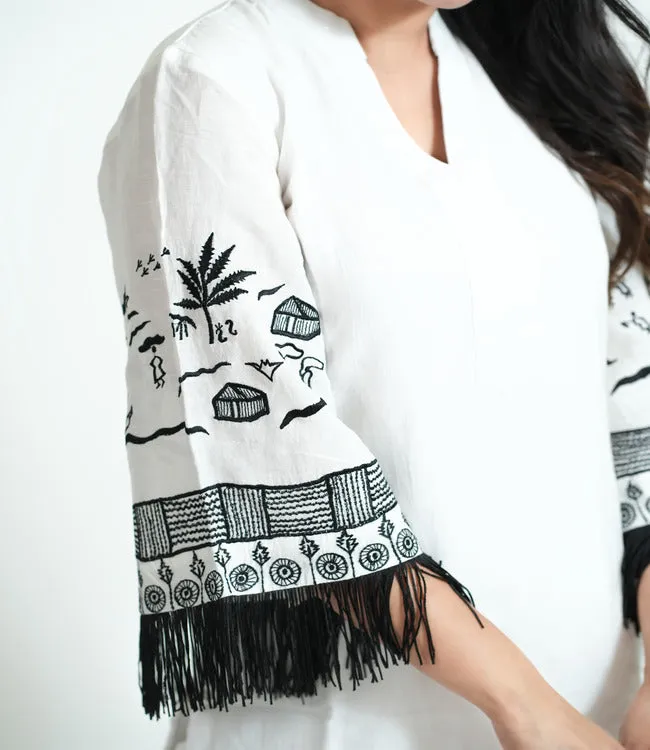 White Sleeves Embroidered Tunic Set