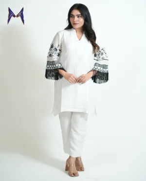 White Sleeves Embroidered Tunic Set