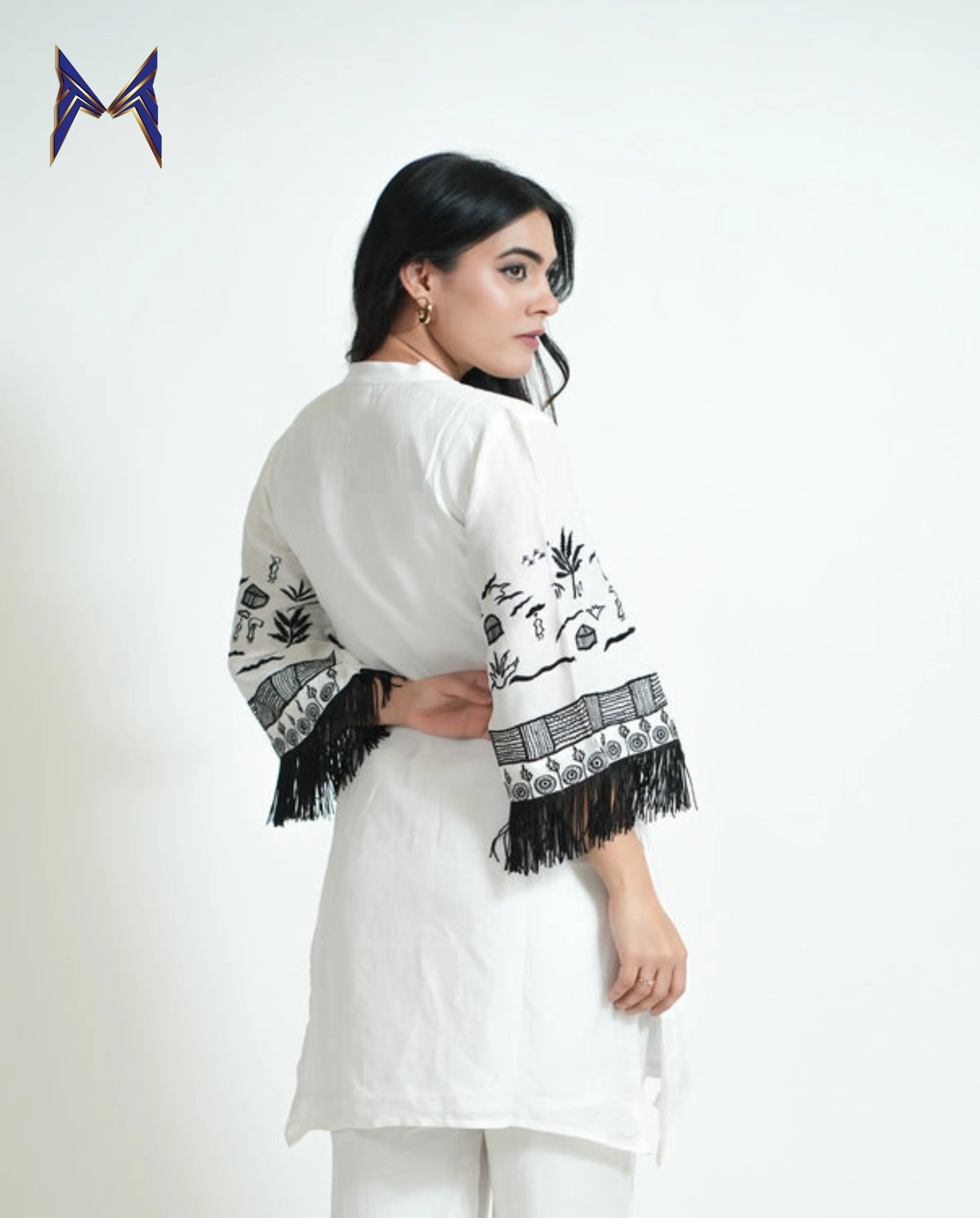 White Sleeves Embroidered Tunic Set