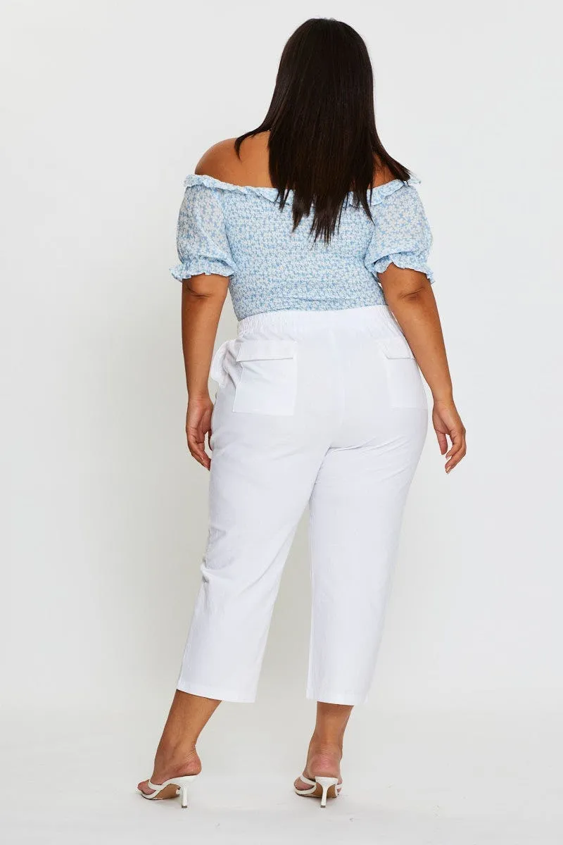White Slim Leg Pants High Rise Elastic Waist