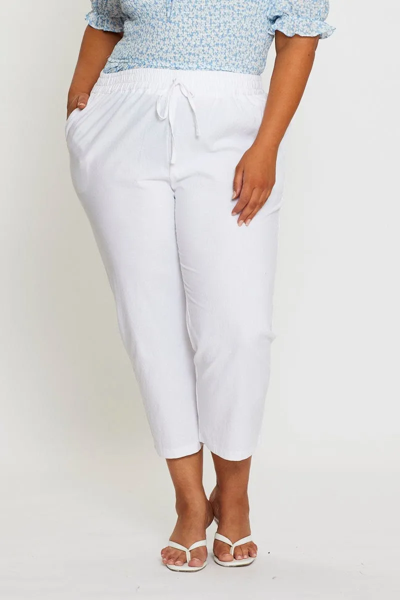 White Slim Leg Pants High Rise Elastic Waist
