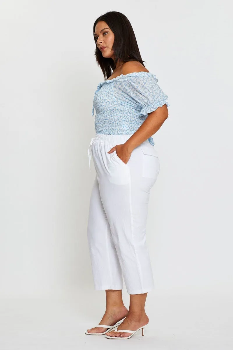 White Slim Leg Pants High Rise Elastic Waist