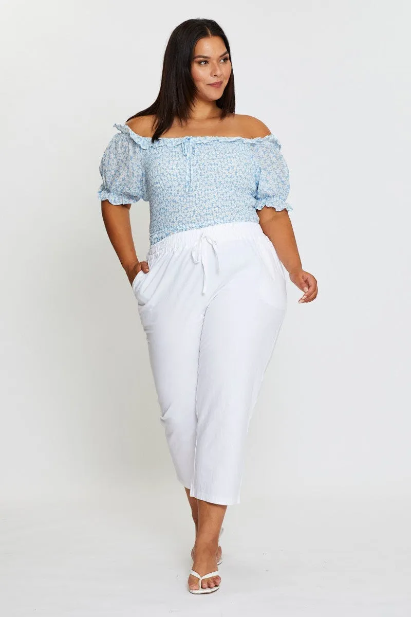 White Slim Leg Pants High Rise Elastic Waist