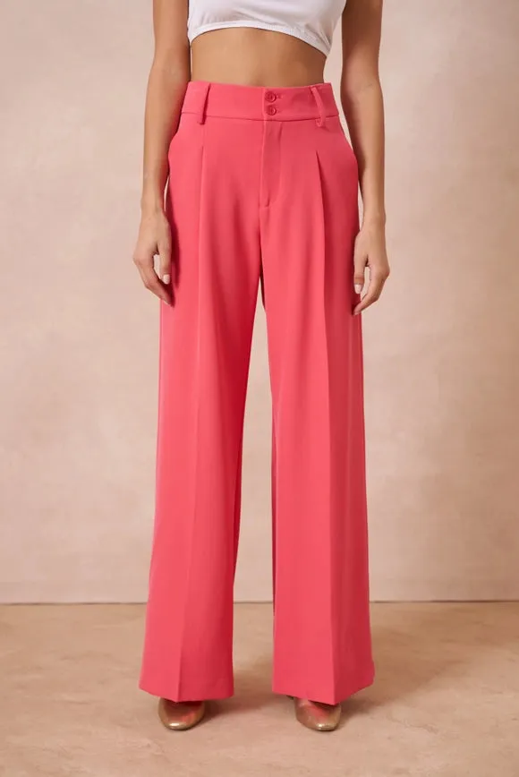 Wide-Cut Plain Pants with Double Breasted Fuchsia