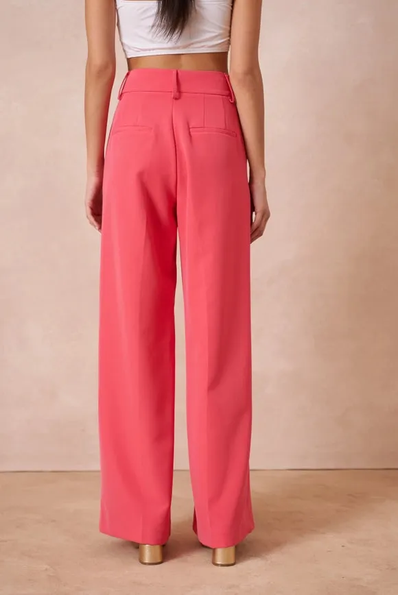 Wide-Cut Plain Pants with Double Breasted Fuchsia