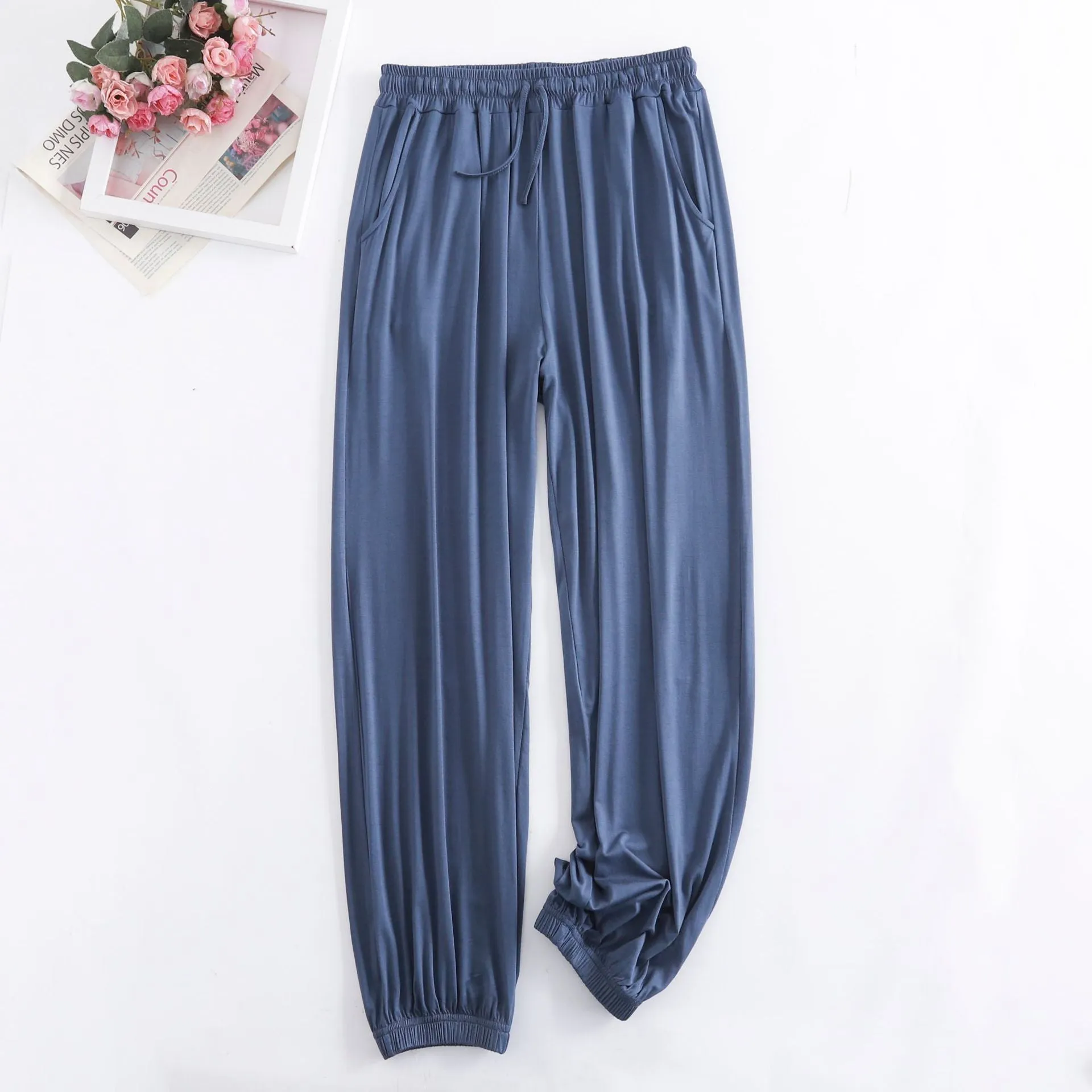 Wide Leg Pants Modal High Waist Drape Slim Look Plus Size Matching Loose Casual Anti Mosquito Jogger Sleepwear