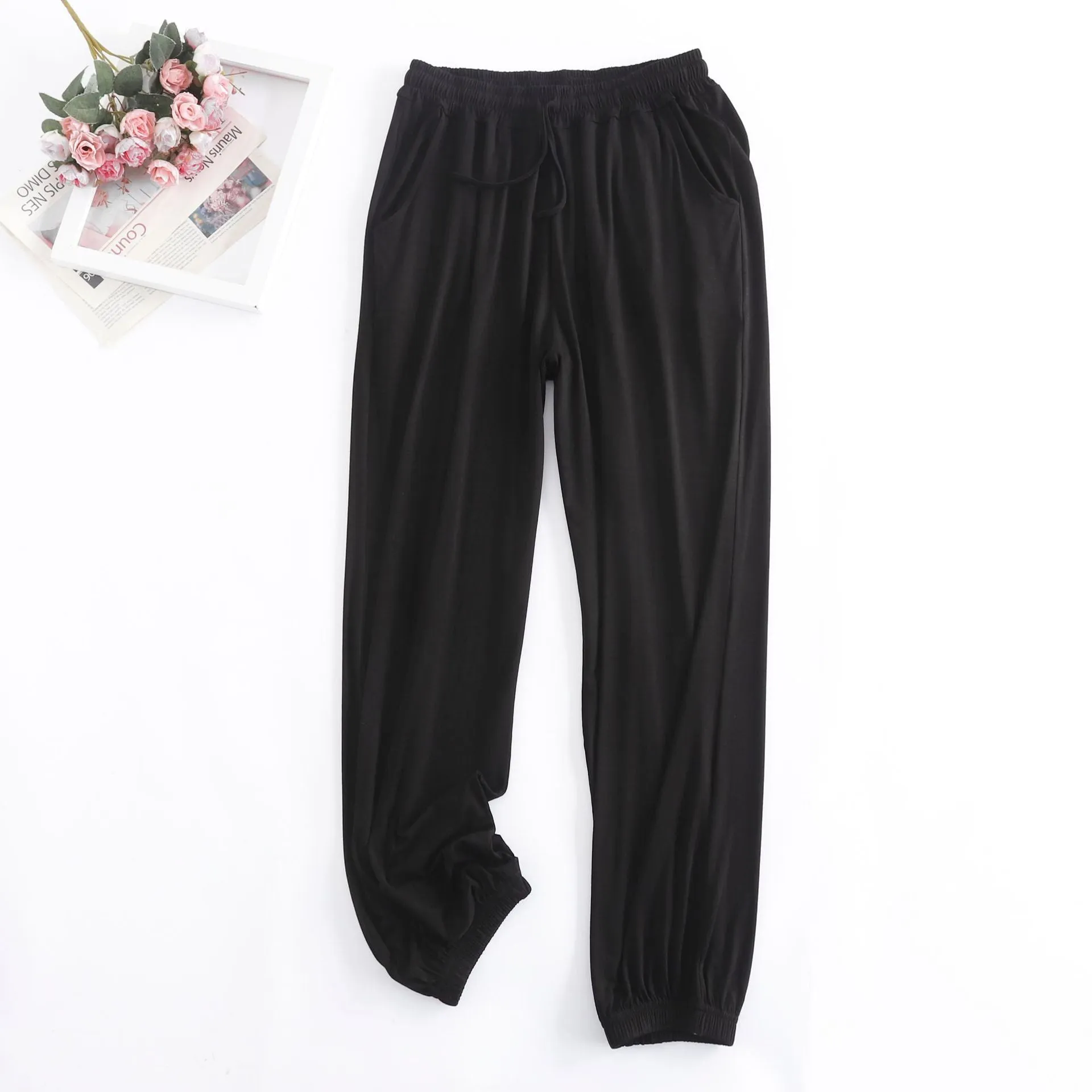 Wide Leg Pants Modal High Waist Drape Slim Look Plus Size Matching Loose Casual Anti Mosquito Jogger Sleepwear