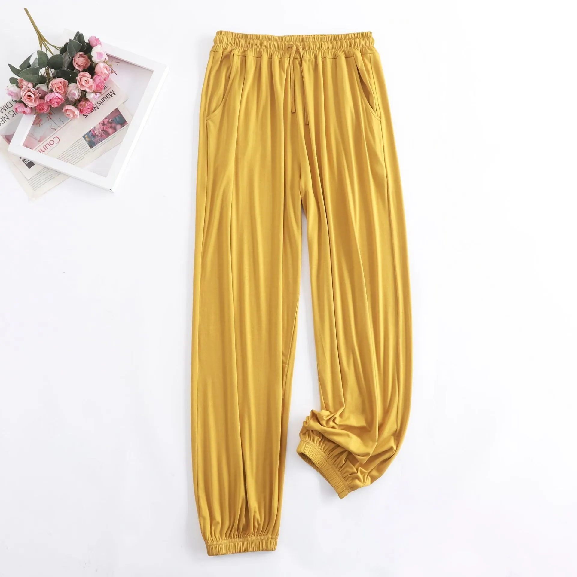 Wide Leg Pants Modal High Waist Drape Slim Look Plus Size Matching Loose Casual Anti Mosquito Jogger Sleepwear