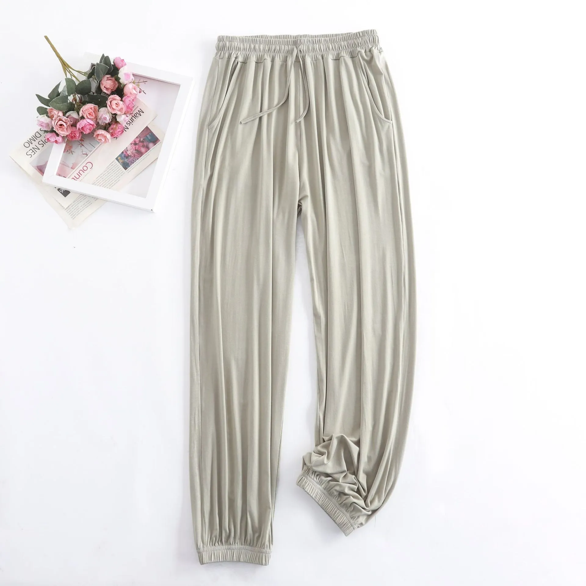 Wide Leg Pants Modal High Waist Drape Slim Look Plus Size Matching Loose Casual Anti Mosquito Jogger Sleepwear