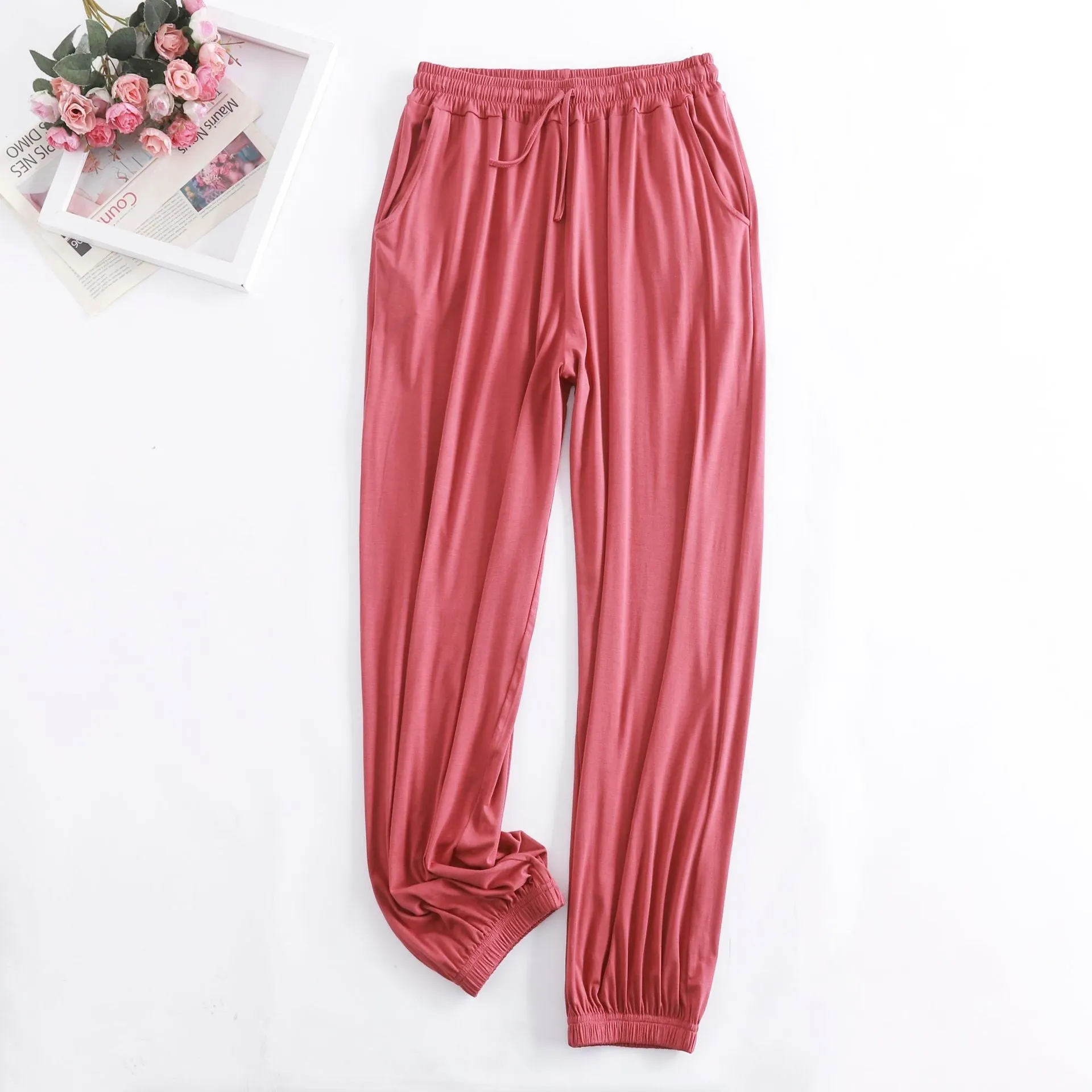 Wide Leg Pants Modal High Waist Drape Slim Look Plus Size Matching Loose Casual Anti Mosquito Jogger Sleepwear