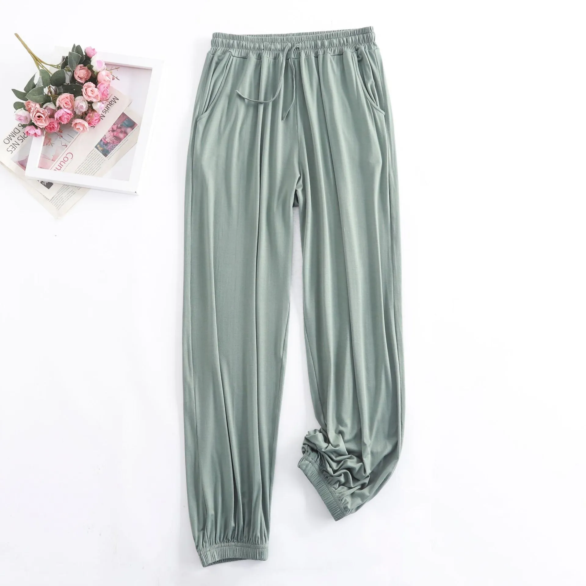 Wide Leg Pants Modal High Waist Drape Slim Look Plus Size Matching Loose Casual Anti Mosquito Jogger Sleepwear