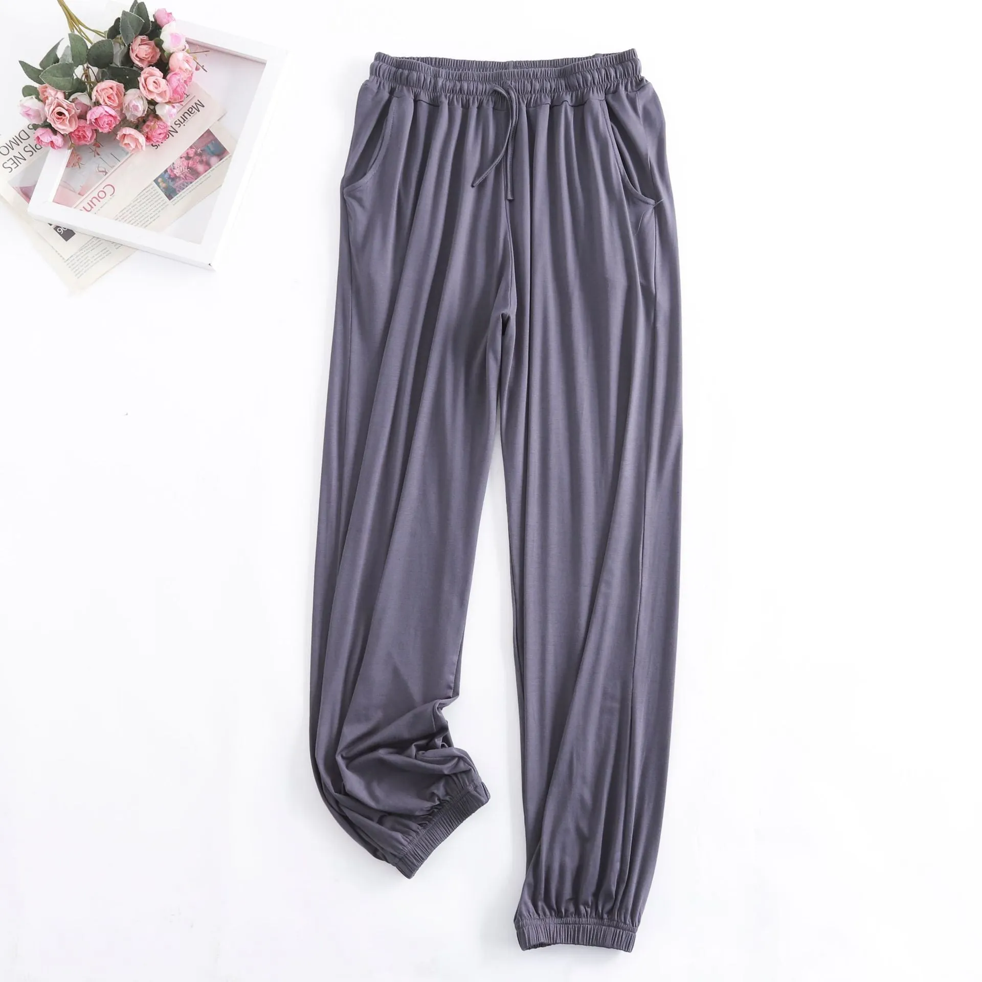 Wide Leg Pants Modal High Waist Drape Slim Look Plus Size Matching Loose Casual Anti Mosquito Jogger Sleepwear