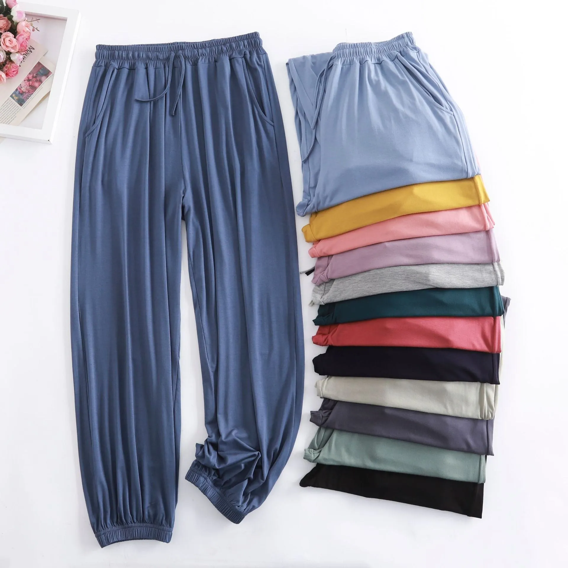 Wide Leg Pants Modal High Waist Drape Slim Look Plus Size Matching Loose Casual Anti Mosquito Jogger Sleepwear