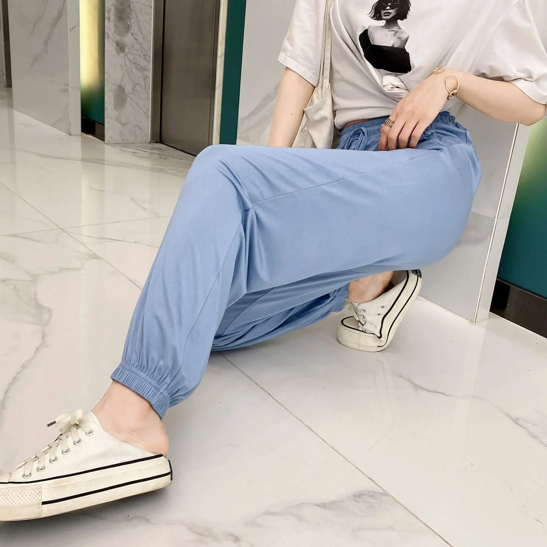 Wide Leg Pants Modal High Waist Drape Slim Look Plus Size Matching Loose Casual Anti Mosquito Jogger Sleepwear