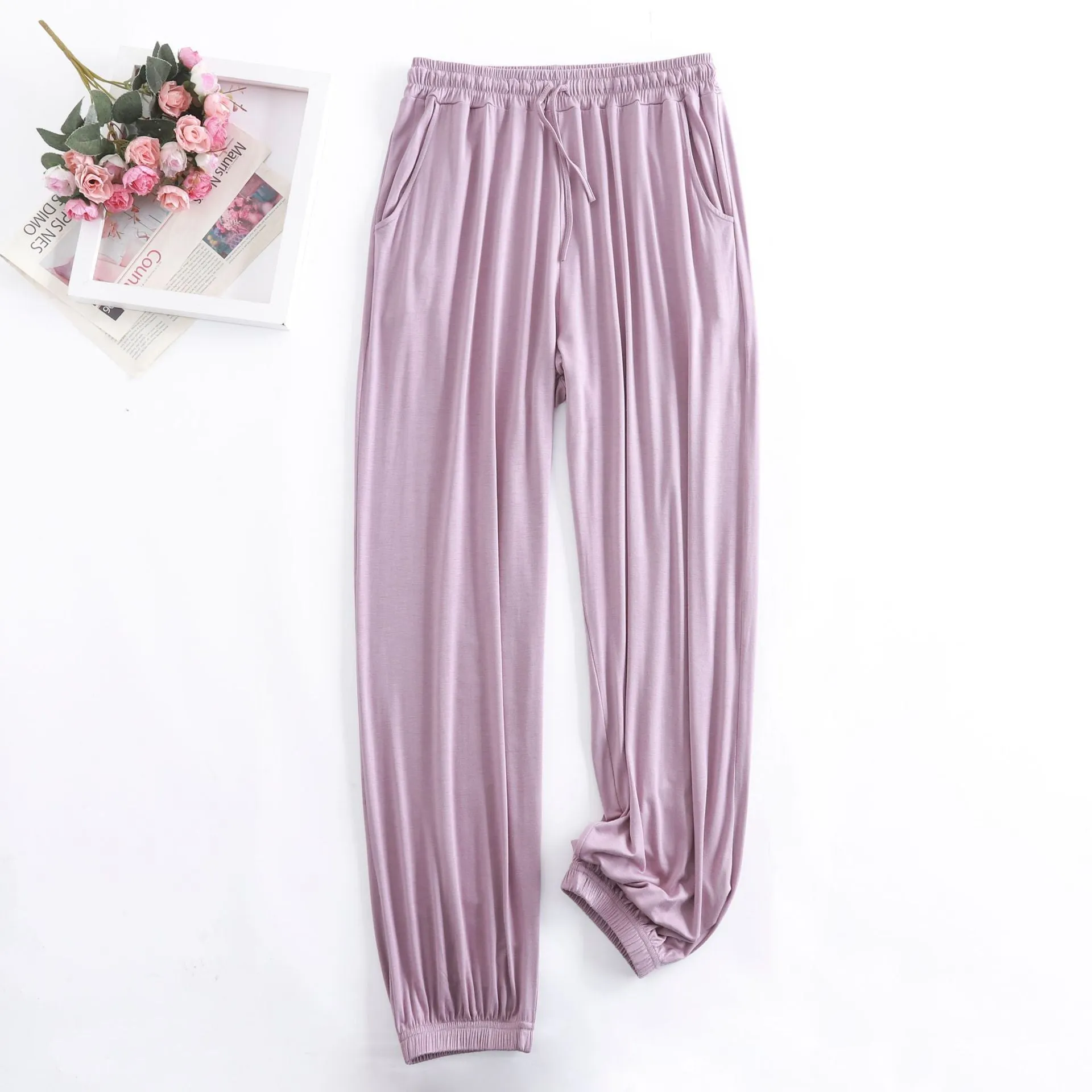Wide Leg Pants Modal High Waist Drape Slim Look Plus Size Matching Loose Casual Anti Mosquito Jogger Sleepwear