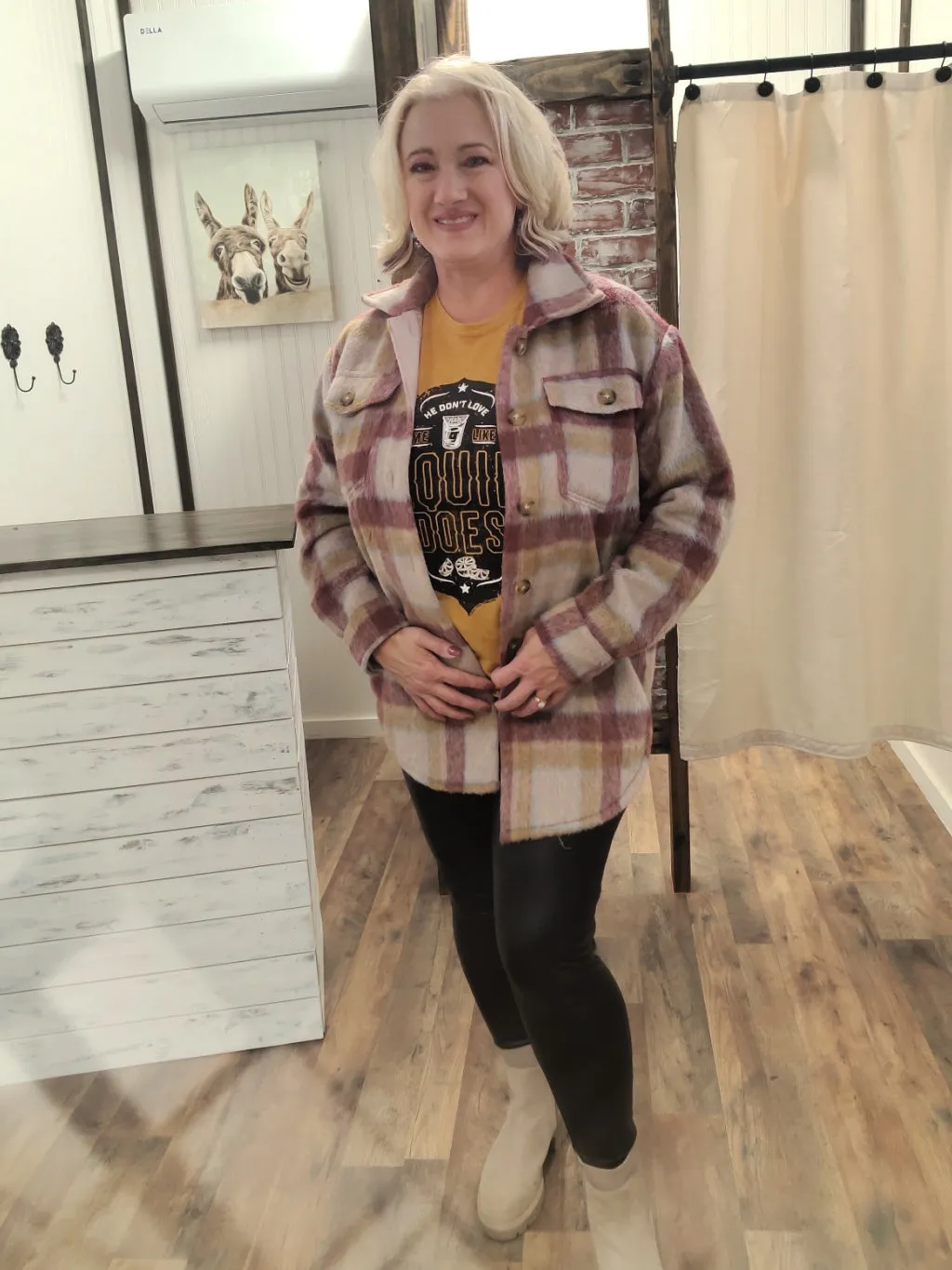 Wine Plaid Shacket