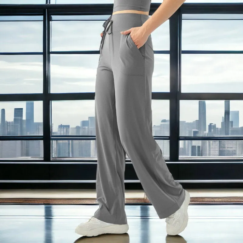 Women High-waisted Drawstring Loose Solid Color Fitness Sports Yoga Pants by Anna-Kaci