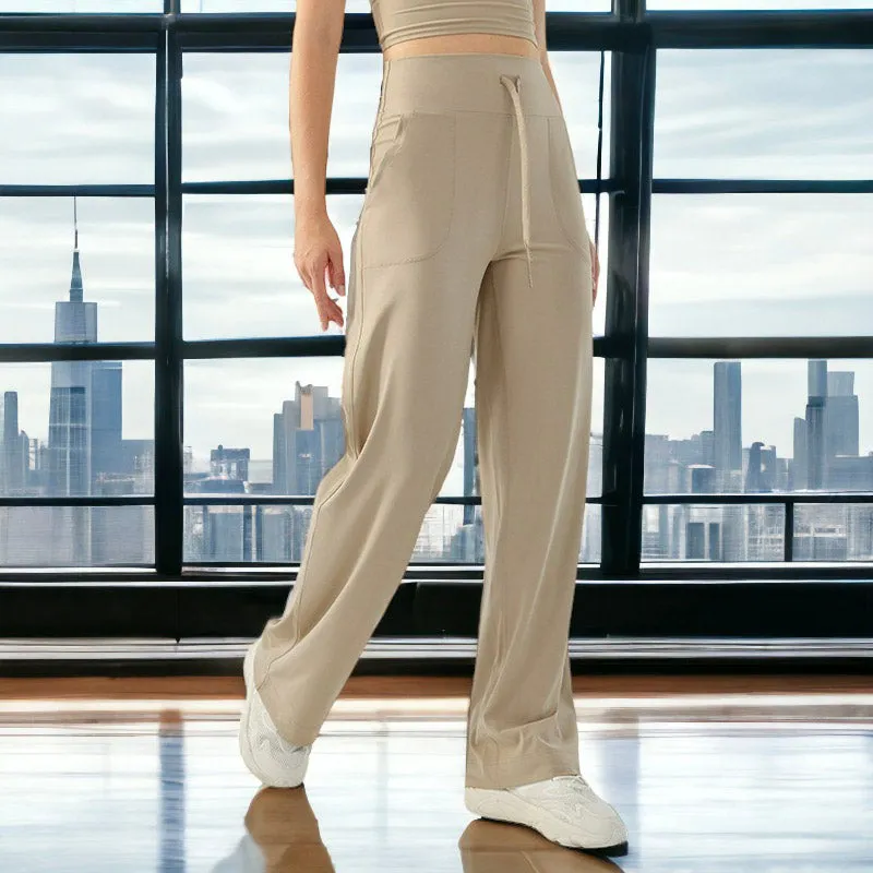 Women High-waisted Drawstring Loose Solid Color Fitness Sports Yoga Pants by Anna-Kaci