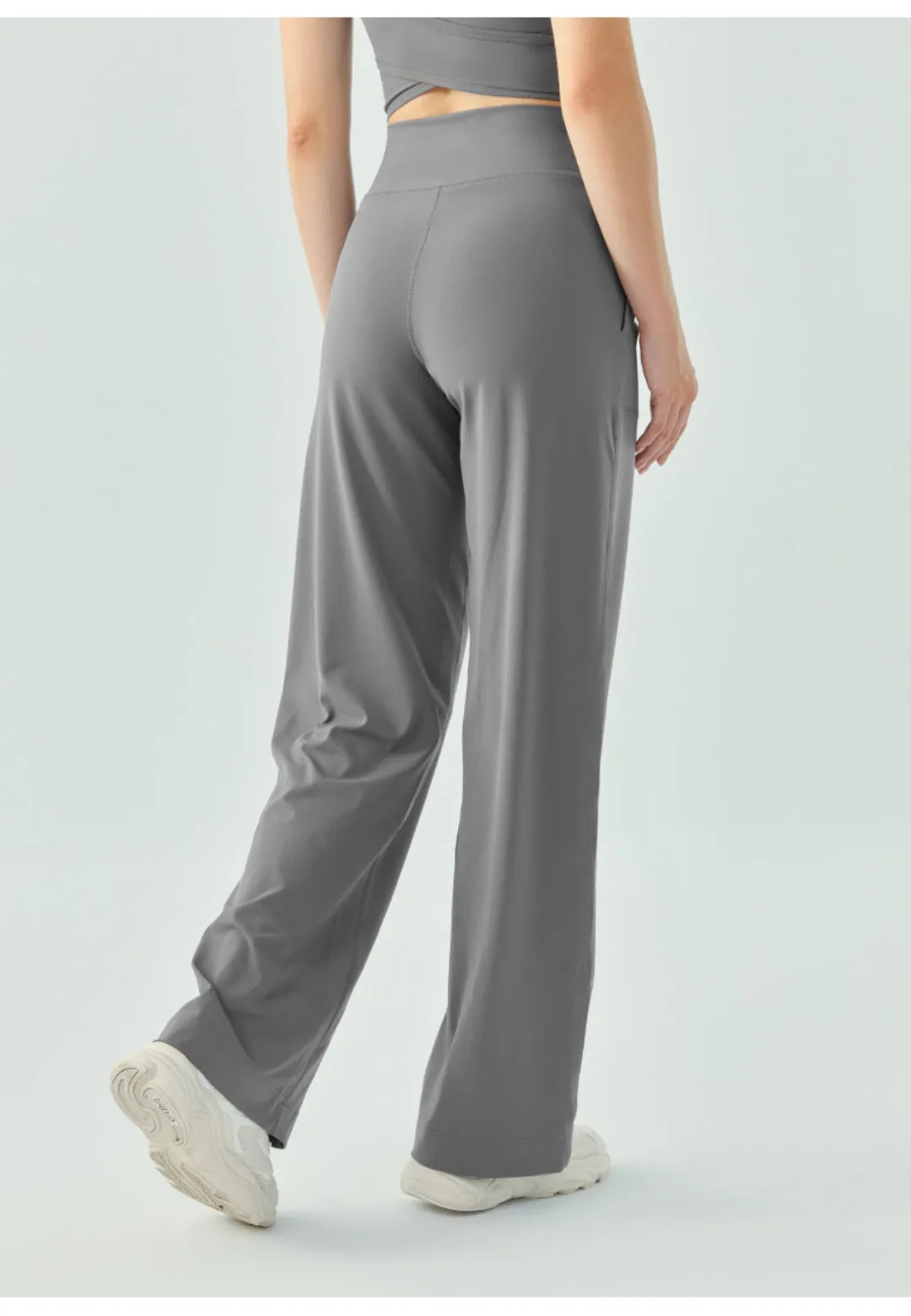 Women High-waisted Drawstring Loose Solid Color Fitness Sports Yoga Pants by Anna-Kaci