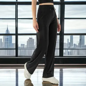 Women High-waisted Drawstring Loose Solid Color Fitness Sports Yoga Pants by Anna-Kaci