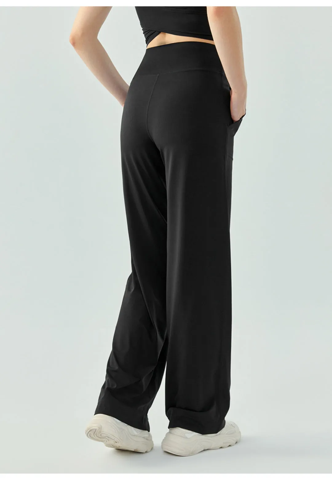 Women High-waisted Drawstring Loose Solid Color Fitness Sports Yoga Pants by Anna-Kaci