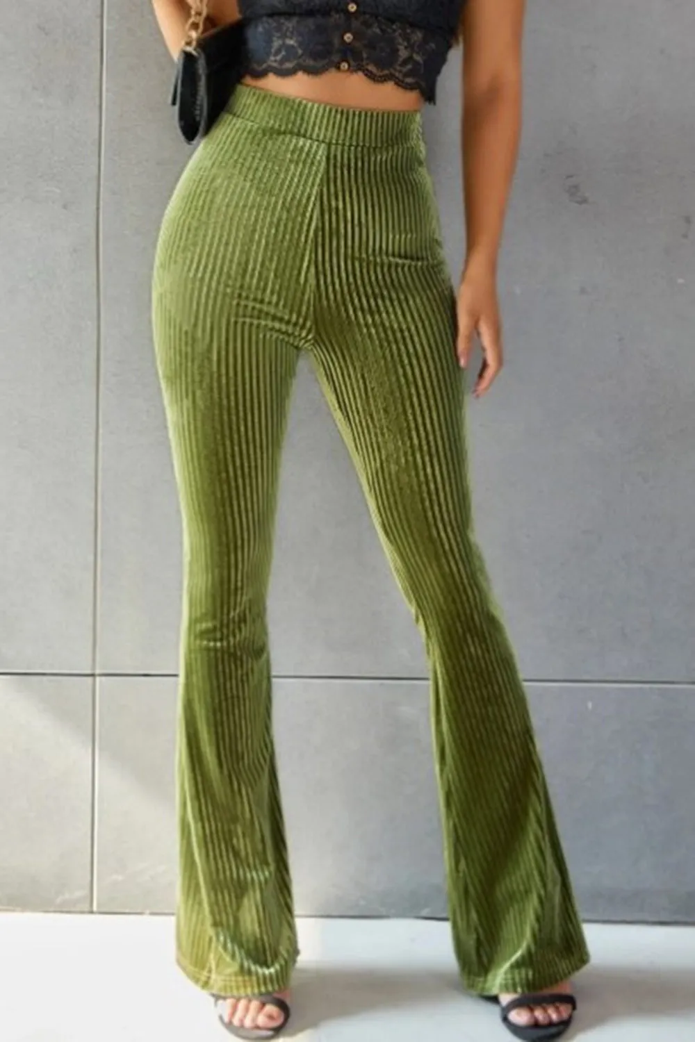 Women Ribbed High Waist Flare Pants