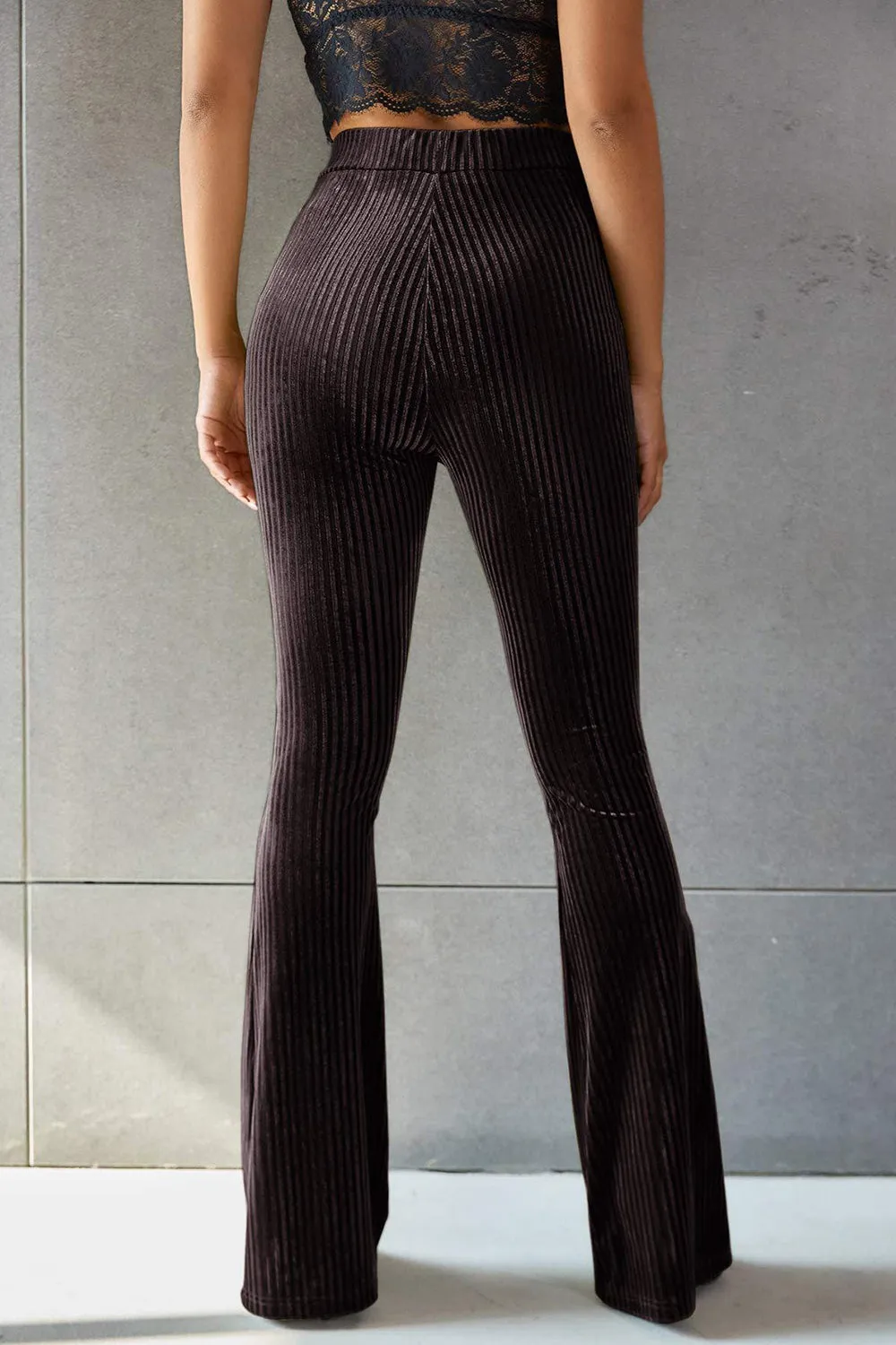 Women Ribbed High Waist Flare Pants