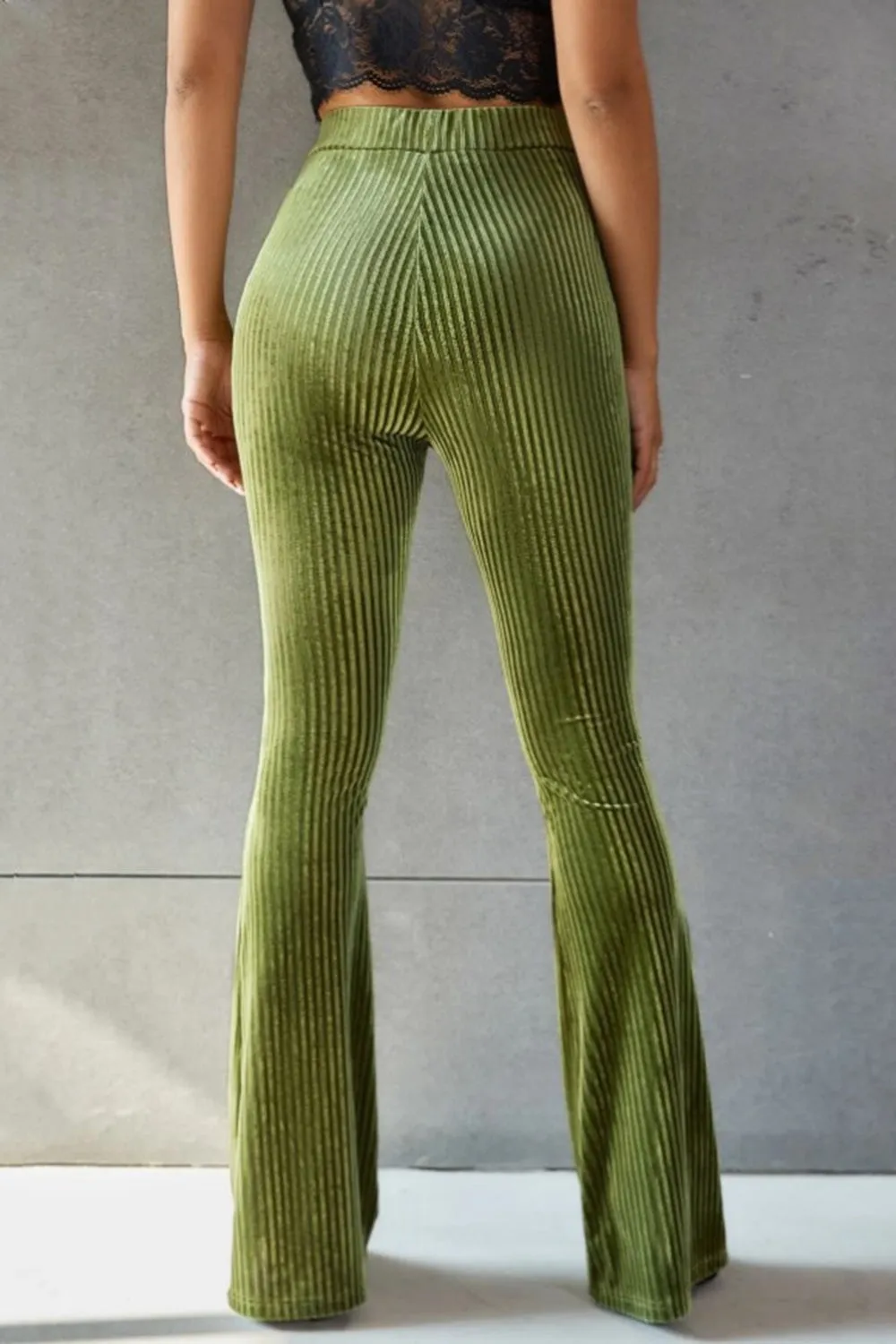 Women Ribbed High Waist Flare Pants