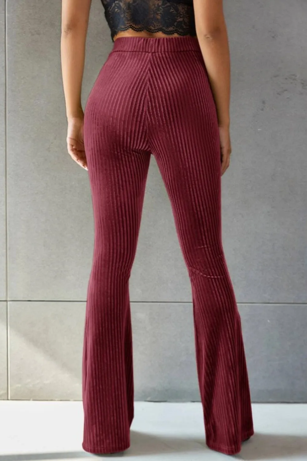 Women Ribbed High Waist Flare Pants