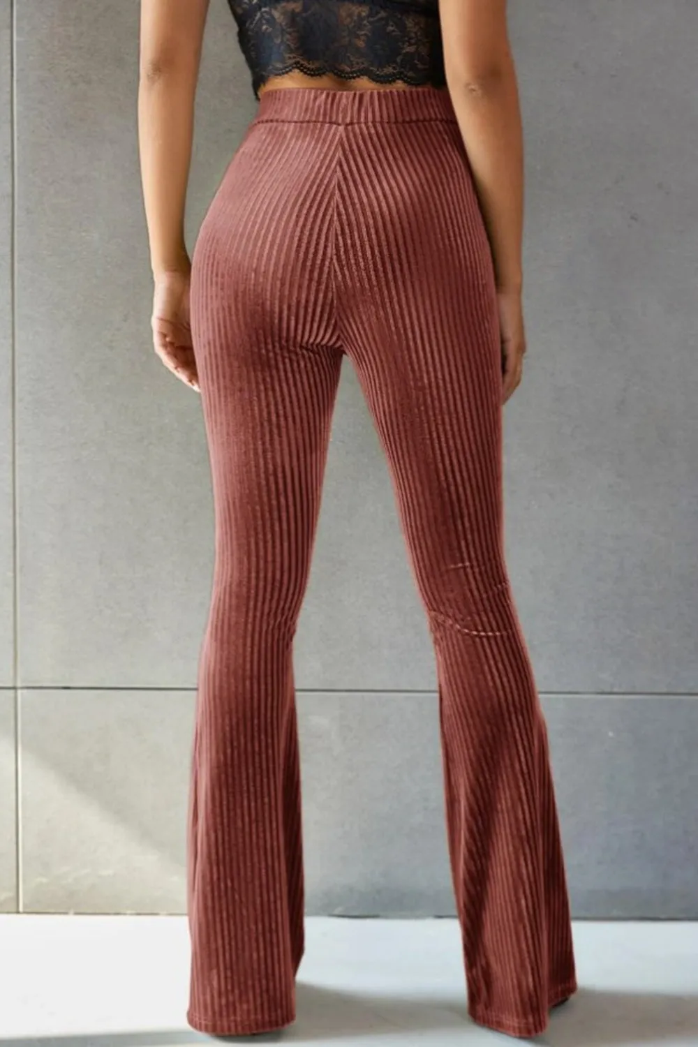 Women Ribbed High Waist Flare Pants