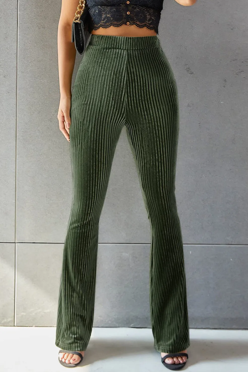 Women Ribbed High Waist Flare Pants