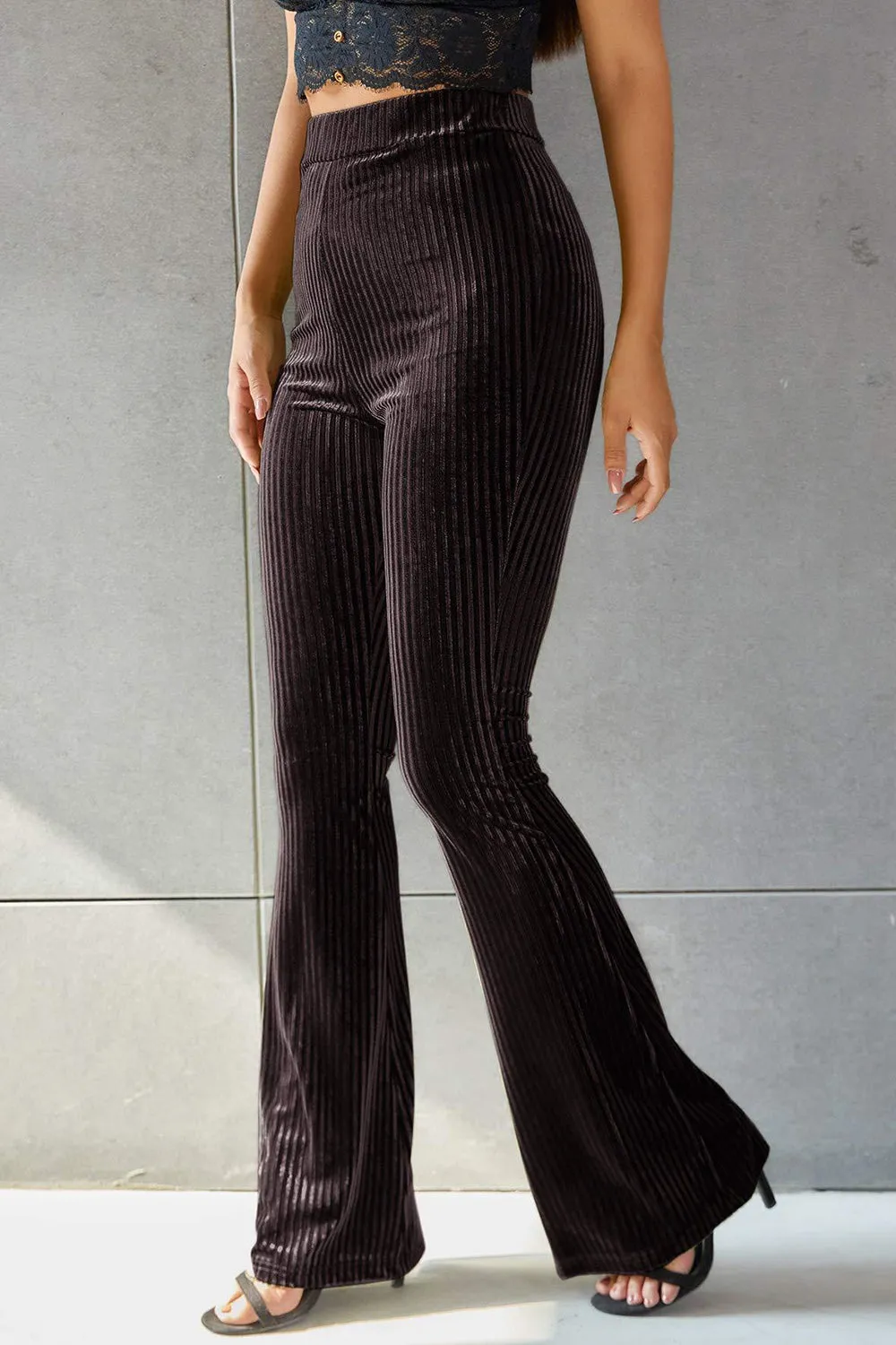 Women Ribbed High Waist Flare Pants